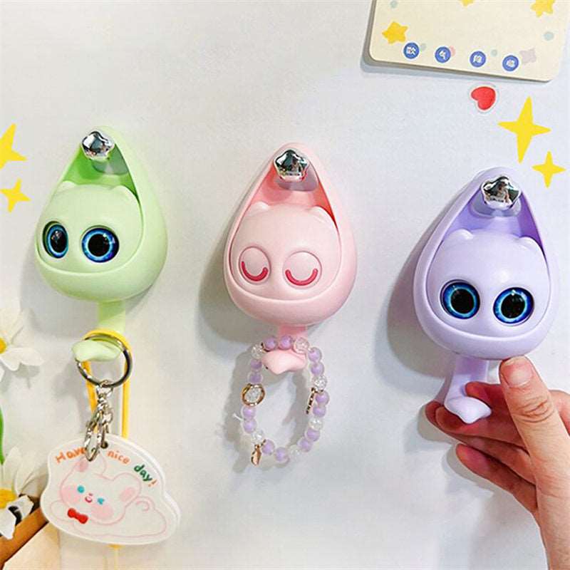 Creative Adhesive Cute Cat Coat Hook Wall Mounted Decoration Cartoon Blink Cat Clothes Hat Scarf Key Holder Home Decor